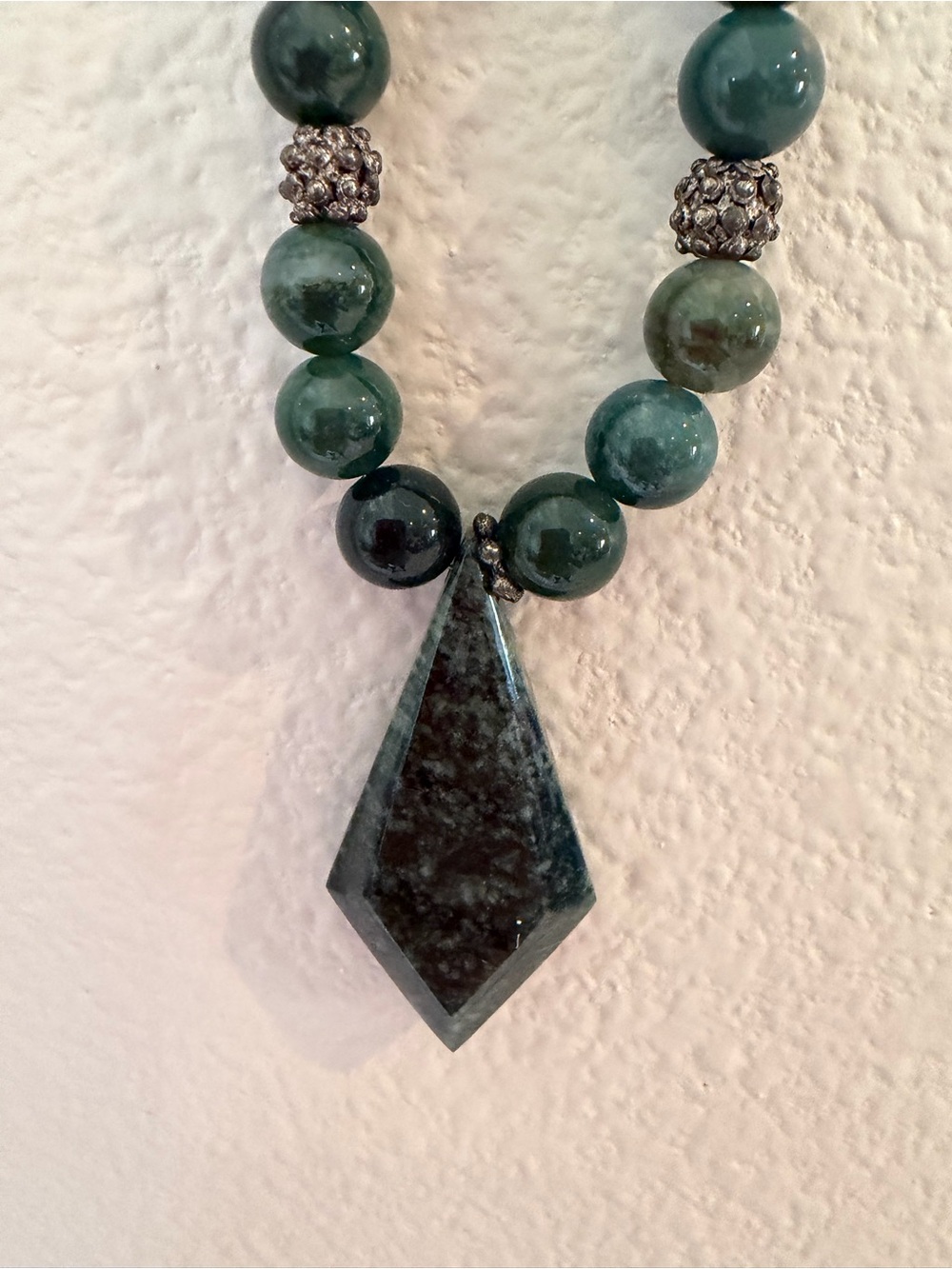 Green Beaded Women's Necklace with Decorative Spacer Beads. 18” length